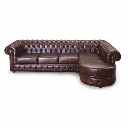 Casa Padrino Luxus Chesterfield Leder Ecksofa Dunkelbraun 293 cm - Chesterfield M�bel