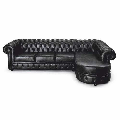 Casa Padrino Luxus Chesterfield Leder Ecksofa Vintage Schwarz 293 cm - Chesterfield M�bel