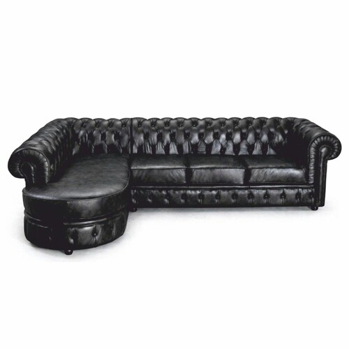 Casa Padrino Luxus Chesterfield Leder Ecksofa Vintage Schwarz 293 cm - Echtleder M�bel