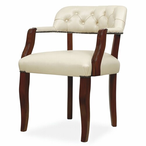 Casa Padrino Luxus Chesterfield Leder Esszimmer Stuhl mit Armlehnen Creme / Braun H. 77 cm