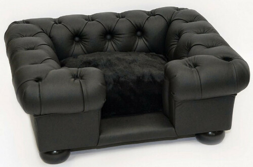 Casa Padrino Luxus Chesterfield Leder Hundebett Schwarz 95 x 75 x H. 37 cm - Rechteckiges Echtleder Hundebett - Chesterfield Tierm�bel - Luxus Tierm�bel - Leder Tierm�bel - Hundem�bel