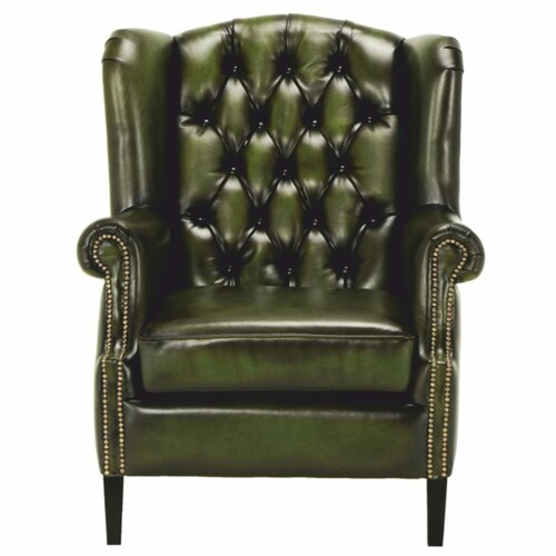 Casa Padrino Luxus Chesterfield Leder Ohrensessel Vintage Moosgr�n / Schwarz