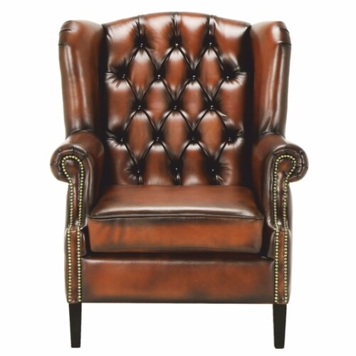 Casa Padrino Luxus Chesterfield Leder Ohrensessel Vintage Braun / Schwarz H. 105 cm