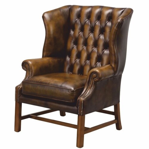 Casa Padrino Luxus Chesterfield Leder Ohrensessel Antik Braun / Braun H. 113 cm - Echtleder M�bel