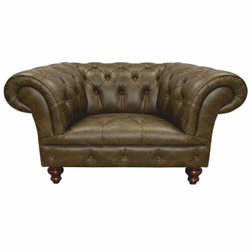 Casa Padrino Luxus Chesterfield Leder Sessel Olivgr�n / Dunkelbraun 123 cm - Echtleder M�bel