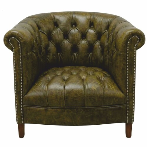 Casa Padrino Luxus Chesterfield Leder Sessel Moosgr�n / Dunkelbraun 76 cm - Echtleder M�bel