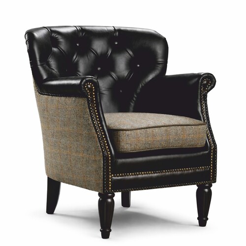 Casa Padrino Luxus Chesterfield Leder Sessel Schwarz / Grau - Wohnzimmer M�bel