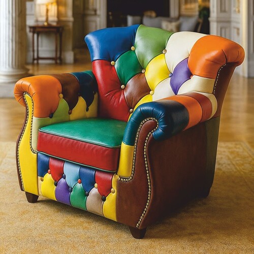 Casa Padrino Luxus Chesterfield Leder Sessel Bunt - Patchwork Leder M�bel