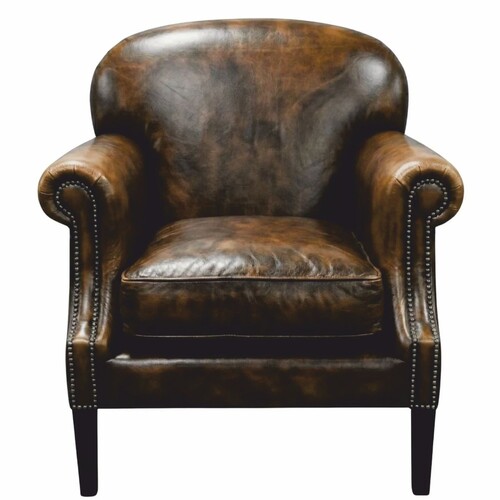 Casa Padrino Luxus Leder Sessel Antik Braun / Schwarz 84 x 79 x H. 96,5 cm - Echtleder M�bel