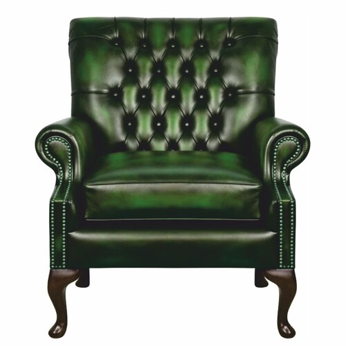 Casa Padrino Luxus Chesterfield Leder Sessel Antik Gr�n / Dunkelbraun 81,5 cm - Echtleder M�bel