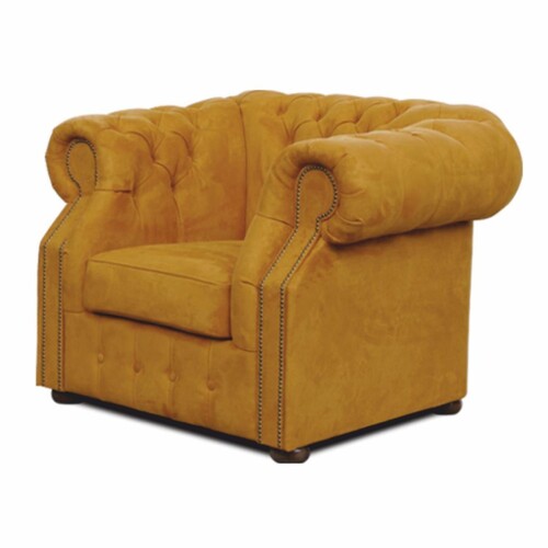 Casa Padrino Luxus Chesterfield Samt Sessel Ocker / Dunkelbraun - Chesterfield M�bel