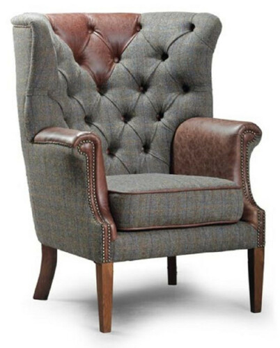 Casa Padrino Luxus Chesterfield Sessel Grau / Vintage Dunkelbraun / Braun 88 x 88 x H. 114 cm - Wohnzimmer Sessel mit Echtleder - Chesterfield Wohnzimmer M�bel