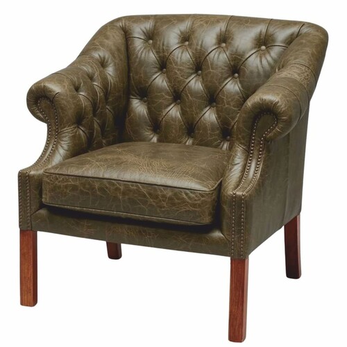 Casa Padrino Luxus Chesterfield Leder Sessel Vintage Olivgr�n / Braun 90 cm - Echtleder M�bel