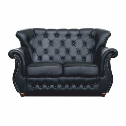 Casa Padrino Luxus Chesterfield Leder Sofa Schwarz / Dunkelbraun 150 cm - Echtleder M�bel