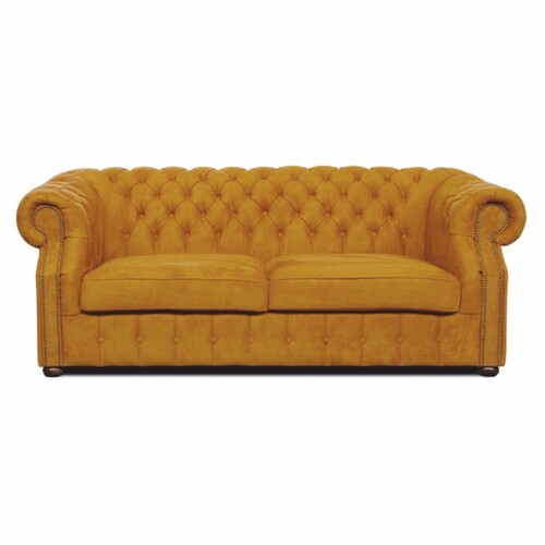 Casa Padrino Luxus Chesterfield Samt Sofa Ocker / Dunkelbraun 200 cm - Wohnzimmer M�bel
