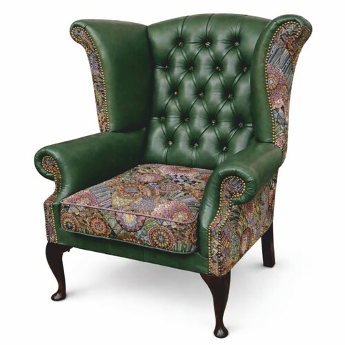 Casa Padrino Luxus Chesterfield Leder Ohrensessel Gr�n / Bunt / Dunkelbraun H. 110 cm