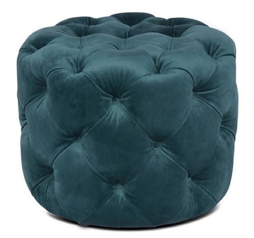 Casa Padrino Luxus Chesterfield Samt Hocker Gr�n  53 x H. 41 cm - Runder Sitzhocker - Chesterfield M�bel