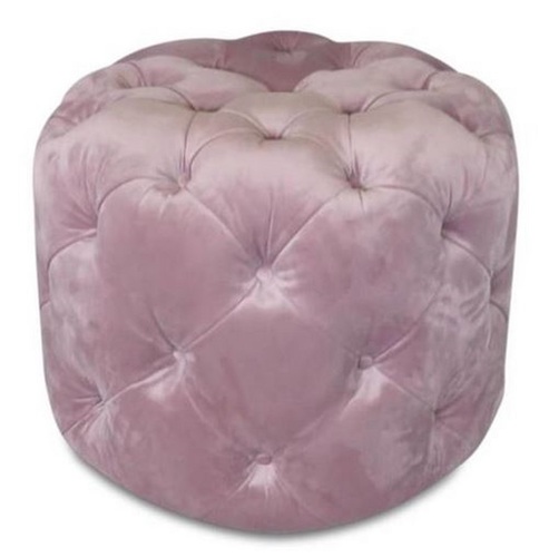 Casa Padrino Luxus Chesterfield Samt Hocker Rosa  53 x H. 41 cm - Runder Sitzhocker - Chesterfield M�bel