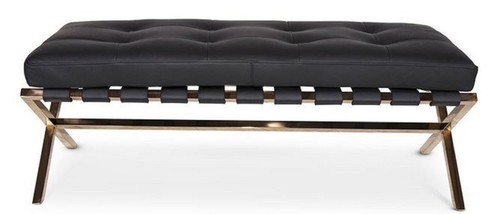 Casa Padrino Luxus Sitzbank Schwarz / Rosegold 120 x 45 x H. 40 cm - Edelstahl Bank mit Italienischem Leder - Gep�ckablage - Hotel M�bel & Accessoires