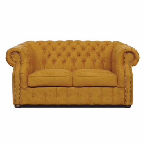 Casa Padrino Luxus Chesterfield Samt Sofa Ocker / Dunkelbraun 160 cm - Wohnzimmer M�bel