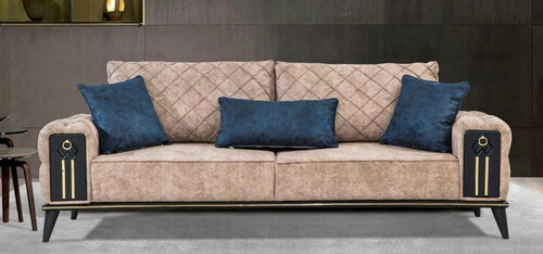 Casa Padrino Luxus Chesterfield Schlafsofa Beige / Schwarz / Gold 220 x 90 x H. 80 cm - Modernes Wohnzimmer Sofa - Chesterfield Wohnzimmer M�bel