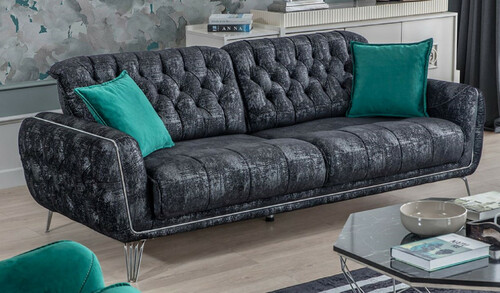 Casa Padrino Luxus Chesterfield Schlafsofa Schwarz / Grau / Silber 230 x 95 x H. 75 cm - Modernes Wohnzimmer Sofa - Chesterfield Wohnzimmer M�bel