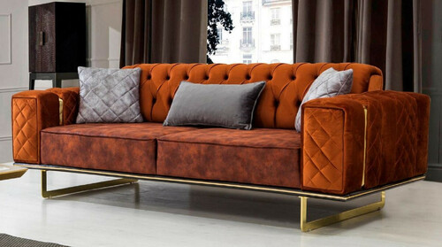 Casa Padrino Luxus Schlafsofa Orange / Gold 230 x 91 x H. 80 cm - Modernes Wohnzimmer Sofa - Wohnzimmer M�bel