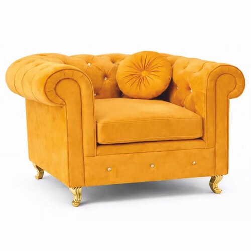 Casa Padrino Chesterfield Samt Sessel Gelb / Gold 107 cm - Wohnzimmer M�bel