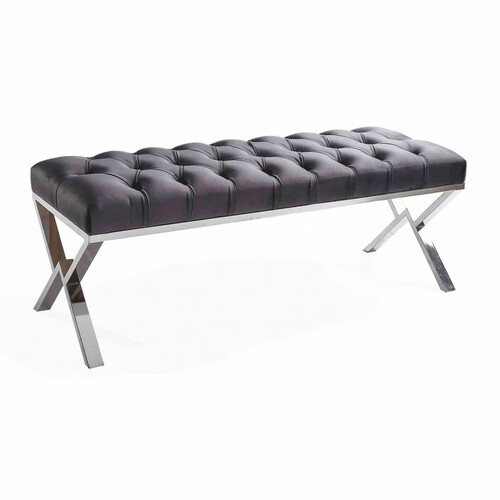 Casa Padrino Luxus Chesterfield Sitzbank Grau / Silber 120 cm - Luxus M�bel