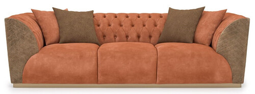 Casa Padrino Luxus Chesterfield Sofa Orange / Braun / Messing 250 x 98 x H. 73 cm - Wohnzimmer Sofa - Hotel Sofa - Wohnzimmer M�bel - Chesterfield M�bel - Luxus M�bel - Luxus Einrichtung