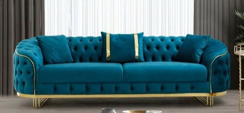 Casa Padrino Luxus Chesterfield Sofa T�rkis / Gold 240 x 95 x H. 72 cm - Modernes Wohnzimmer Sofa - Chesterfield Wohnzimmer M�bel