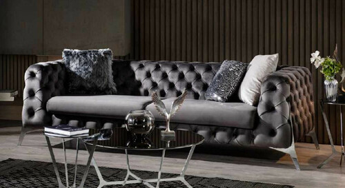 Casa Padrino Luxus Chesterfield Sofa Grau / Silber 240 x 100 x H. 72 cm - Wohnzimmer Sofa - Chesterfield Wohnzimmer M�bel