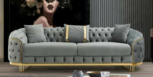 Casa Padrino Luxus Chesterfield Sofa Grau / Gold 240 x 95 x H. 72 cm - Modernes Wohnzimmer Sofa - Chesterfield Wohnzimmer M�bel
