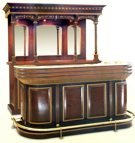 Casa Padrino Luxus Weinbar Braun / Dunkelbraun / Cremefarben / Gold 200,7 x H. 218,4 cm - Massivholz Bar mit Beleuchtung und Marmorplatte - Bar M�bel - Hotel & Restaurant M�bel