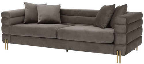 Casa Padrino Luxus Couch Grau / Messingfarben 230 x 95 x H. 70,5 cm - Wohnzimmer Sofa mit edlem Samtstoff - Luxus M�bel
