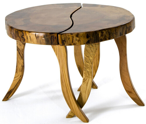 Casa Padrino Luxus Couchtisch Braun / Naturfarben  70 x H. 45 cm - Runder Wohnzimmertisch mit Massivholz Tischplatte - Wohnzimmer M�bel - Hotel M�bel - Luxus M�bel