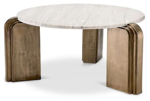 Casa Padrino Luxus Couchtisch Beige / Antik Messing  99 x H. 46 cm