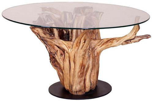 Casa Padrino Luxus Couchtisch mit Glasplatte Naturfarben / Schwarz  90 cm