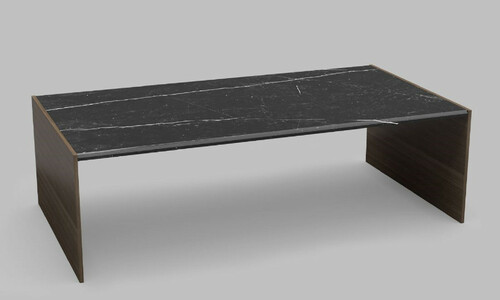 Casa Padrino Luxus Couchtisch Braun / Schwarz 132 x 72 x H. 40 cm - Moderner rechteckiger Massivholz Wohnzimmertisch mit Marmorplatte - Luxus M�bel