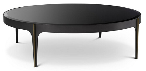 Casa Padrino Luxus Couchtisch Bronze / Messing / Schwarz  124 x H. 34,5 cm - Runder Edelstahl Wohnzimmertisch mit Glasplatte - Luxus Wohnzimmer M�bel