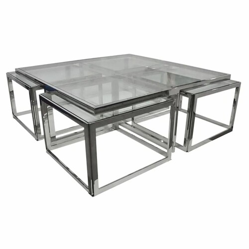 Casa Padrino Couchtisch mit 4 herausziehbaren Beistelltischen Silber 120 cm