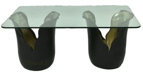 Casa Padrino Designer Couchtisch Schwarz / Gold 120 x 75 x H. 53 cm - Wohnzimmertisch mit Glasplatte - Designerm�bel