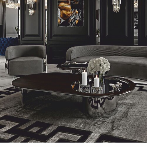 Casa Padrino Luxus Couchtisch Dunkelbraun / Silber 150 cm - Hotel & Wohnzimmer M�bel