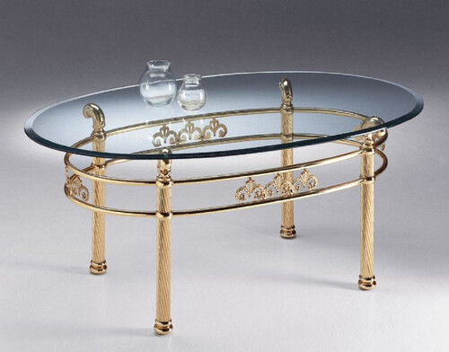 Casa Padrino Luxus Messing Couchtisch 130 x 80 x H. 50 cm - Ovaler Messing Wohnzimmertisch mit Glasplatte - Wohnzimmer M�bel - Luxus Qualit�t - Made in Italy