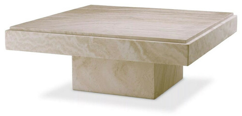 Casa Padrino Luxus Couchtisch Beige 83 x 83 x H. 32 cm - Quadratischer Travertin Naturstein Wohnzimmertisch - Luxus Wohnzimmer M�bel