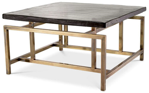 Casa Padrino Luxus Couchtisch Vintage Messing 60,5 x 60,5 x H. 34 cm - Quadratischer Edelstahl Wohnzimmertisch mit Glasplatte - Wohnzimmer M�bel - Hotel M�bel - Luxus M�bel - Luxus Qualit�t