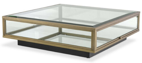 Casa Padrino Luxus Couchtisch Messingfarben / Schwarz 100 x 100 x H. 30 cm - Moderner Wohnzimmertisch - Wohnzimmer M�bel - Luxus Qualit�t