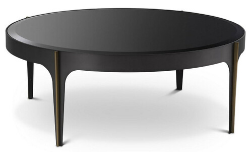 Casa Padrino Luxus Couchtisch Bronze / Messing / Schwarz  94 x H. 34,5 cm - Runder Edelstahl Wohnzimmertisch mit Glasplatte - Luxus Wohnzimmer M�bel