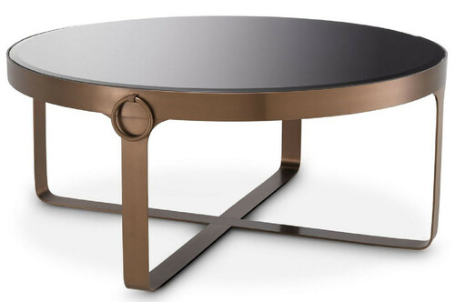 Casa Padrino Luxus Couchtisch Kupferfarben / Schwarz  90 x H. 38,5 cm - Runder Edelstahl Wohnzimmertisch mit Glasplatte - Wohnzimmer M�bel - Luxus M�bel