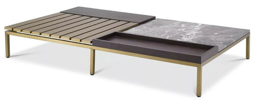 Casa Padrino Luxus Couchtisch Messingfarben / Grau / Braun 169,5 x 99,5 x H. 27 cm - Moderner Wohnzimmertisch - Luxus Wohnzimmer M�bel - Luxus Qualit�t